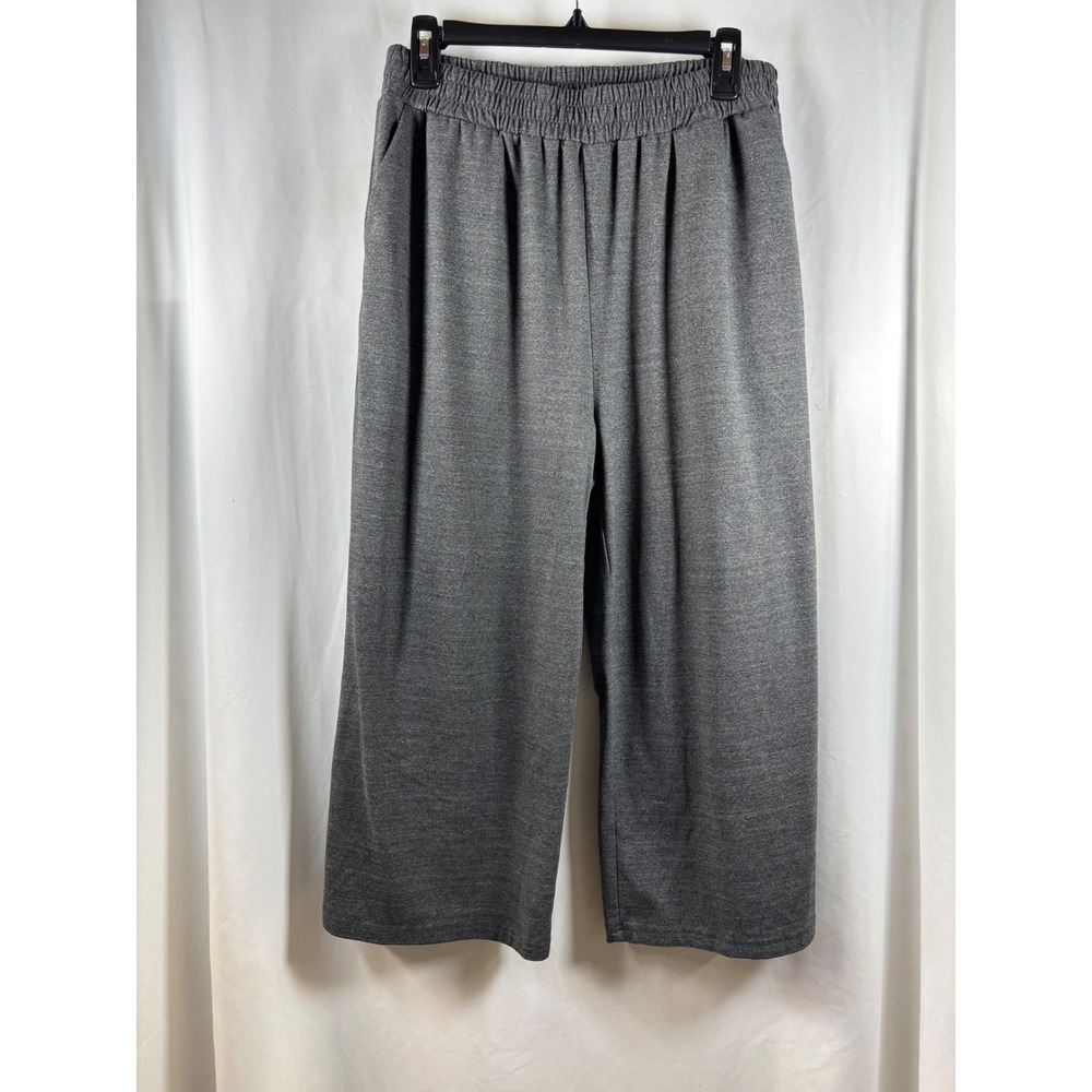 OYANUS Womens Gray Wide Leg Cropped Pants Elastic Waist Athleisure XL‎